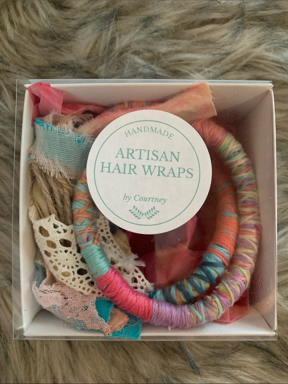 Handmade Artisan Hair Wrap - Multicolor Turquoise Pink Coral